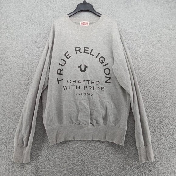 True Religion Sweater Womens 3XL Gray Brand Logo Merch Pullover Crewneck Y2K - Picture 1 of 8